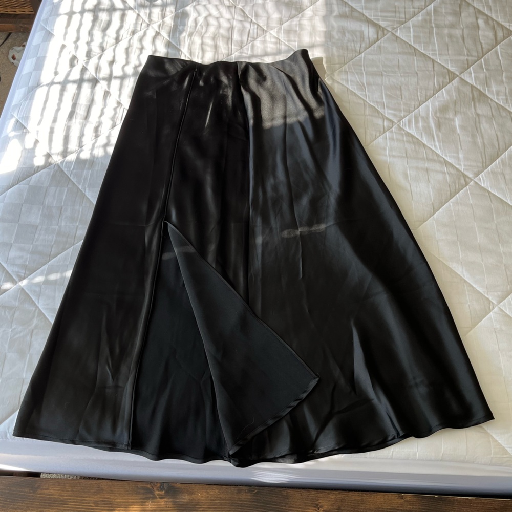 Black Satin Maxi Skirt w/Side Slit